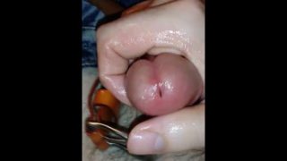 Femboy Strokes Her Big Mushroom Head While Wearing Short Denim Shorts Part 2