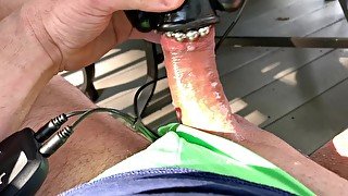 Ruined orgasm Toying on parents deck before company cums over