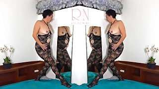 Black body stockings. Two teen girls posing in black mesh body lingerie Sexy lingerie. FULL 1