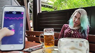 Remote orgasm control of my Stepsister in bar !