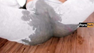 squirting in my old yoga pants and tearing them off
