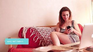 Petite shaved teen masturbates and rubs her wet cunt