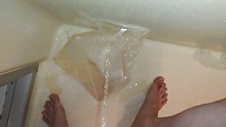 Pour pee into the plastic bag!