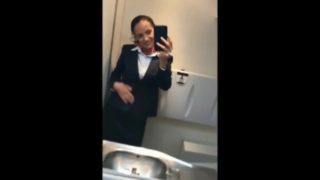 Kinky stewardess playing with her pussy and getting orgasm