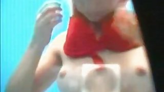 Real window voyeur scenes with blonde in the red bra