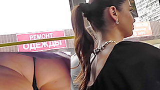 Brunette with ponytail and hot ass in upskirt scene