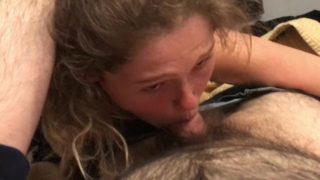 Young blonde DEEP throats her daddy