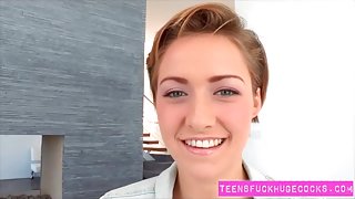 Short haired teen Bailey Bea loves huge cock