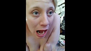 Cum in mouth blowjob. She almost pukes