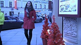 Sweet brunette gets gangbanged after a New Year's party