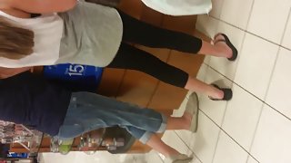 SUPER HOT TEEN AND MILF SPANDEX WITH RED TOES IN LINE