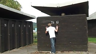 Blonde grandma screwed in public changing room