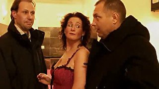 Curly ugly brunette filth in corset sucks the dick of Bruno from Italy