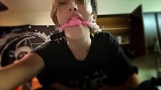 Kitty Caught Playing in the Kitchen with Ball Gag