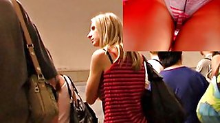 Blond chick got up striped suit view discharged