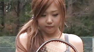 This Asian hottie loves playing tennis naked public flash