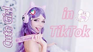 cute girl fucks her pussy with a huge dildo in tik-tok