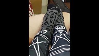 She masturbates her  with black socks and gothic leggings (Onlyf an s: Mistress Darkshine)