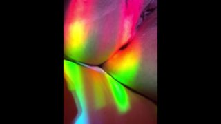 Fat redhead natural pussy and big ass in the rainbow light 