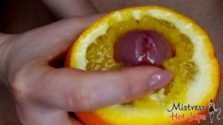 Close up yummy foodjob and ruined orgasm from Mistress Hot Lips. Dessert with cum and orange juice.