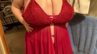 Trying on new red lingerie crotchless butthole bbw