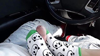 Made him stop the car and play with my new panda socks