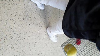 Step mom licked and fucked by step son security guard in supermarket surveillance room