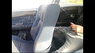 Peeing from the backseat of my car making a mess. Different angle