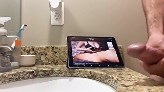 watching hot titfuck porn trying to be quiet so my stepmom doesn’t hear HUGE cumshot almost CAUGHT