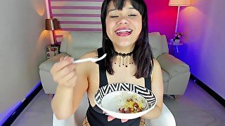 Lila Jordan takes her breakfast