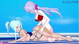 Cagliostro and Chris Yukine have intense futanari sex on the beach. - Symphogear Hentai