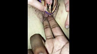 Finger Fucking my girlfriends Tight Wet Pussy college girl with clit sucking vibrator interracial