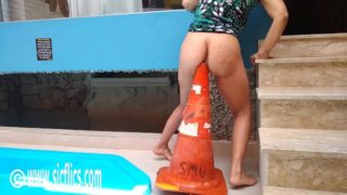 Fucking Her Ass With a Giant Road Cone