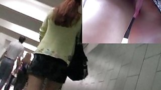 Pink redhead upskirt movie scene