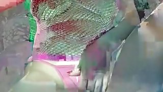 Masturbating in a pink mantle