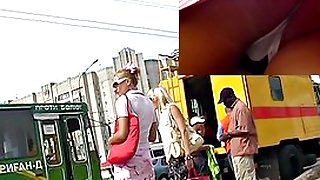 Upskirt oops were caught at the bus stop