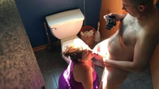 BBW Missy Gives Hubby Sloppy Blowjob On Bathroom Floor