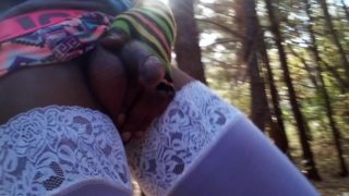 Black Tranny in the Forest flashing her shemale cock outdoors