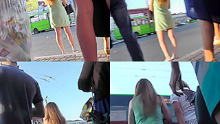 G-string upskirt footage of a redhead on a bus stop