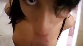 brunnete in brassiere engulf pov