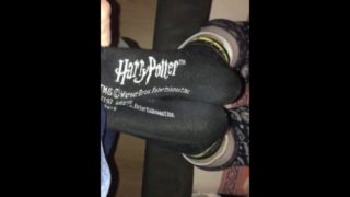Huge CUM in her black harry potter socks