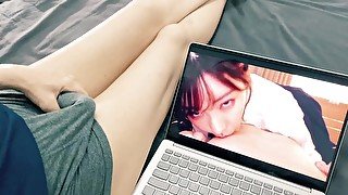 帅哥看A片自慰时呻吟，跟我一起看深田的色情片自慰吧。guy moaning while watching porn, Porn Reaction to Eimi Fukada