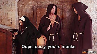 Sinful nun Susi Gala having a threesome with two monks