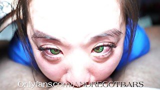 CLOSEUP deepthroat with Green Eyed Crying nurse