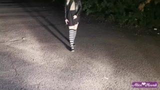 Russian Schoolgirl Decided To Masturbate Her Pussy At Night On The Street In The Light Of Headlights