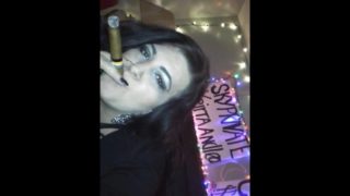 Big titt slut smoking cigar sucking cock on webcam