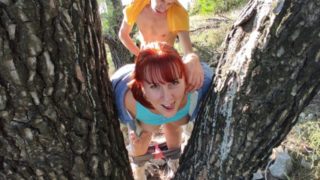 OUTDOOR SEX. Hard Fucking Redhead Horny Curvy stepmommy in the Park