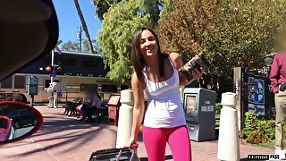 Yummy chick Amara Romani sucks hard penis standing on her knees