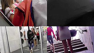 Mini skirt on the flabby butt in accidental upskirt