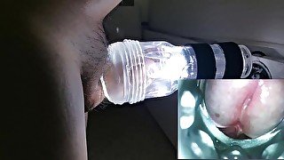 Glowing fleshlight ice fun cumming twice with internal cumshot